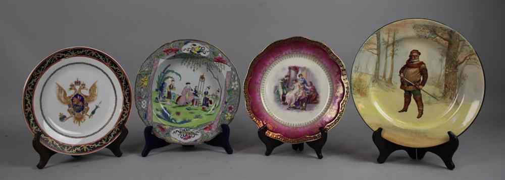 Appraisal: FOUR MISCELLANEOUS DECORATIVE CABINET PLATES including an Ironstone soup plate