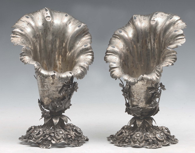 Appraisal: A PAIR OF TURKISH WHITE METAL SPOON HOLDERS of open