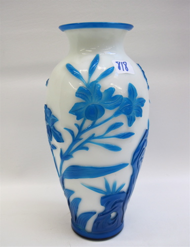 Appraisal: CHINESE PEKING CAMEO GLASS VASE blue decoration on white ground