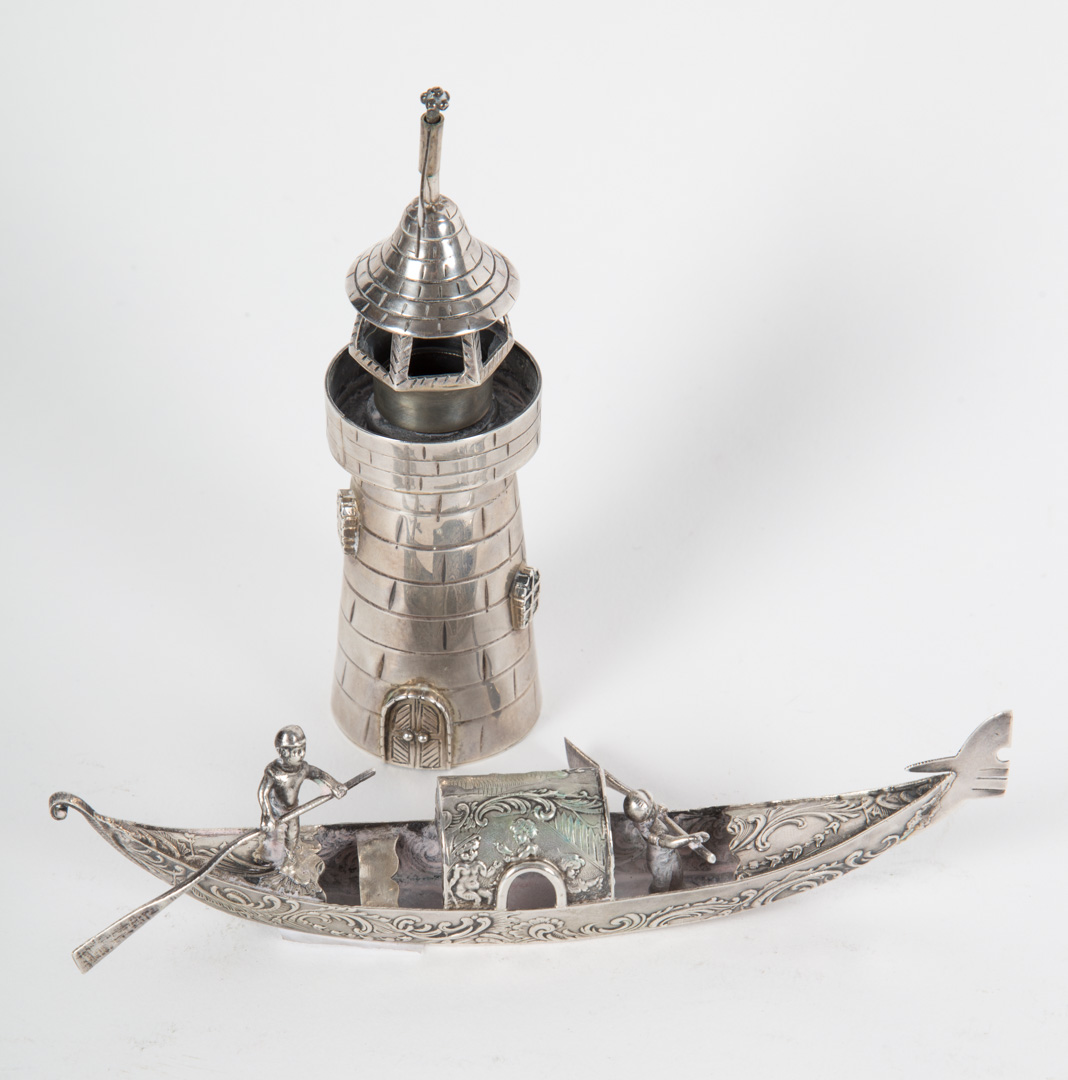 Appraisal: Israeli silver spice tower modeled as a lighthouse together with