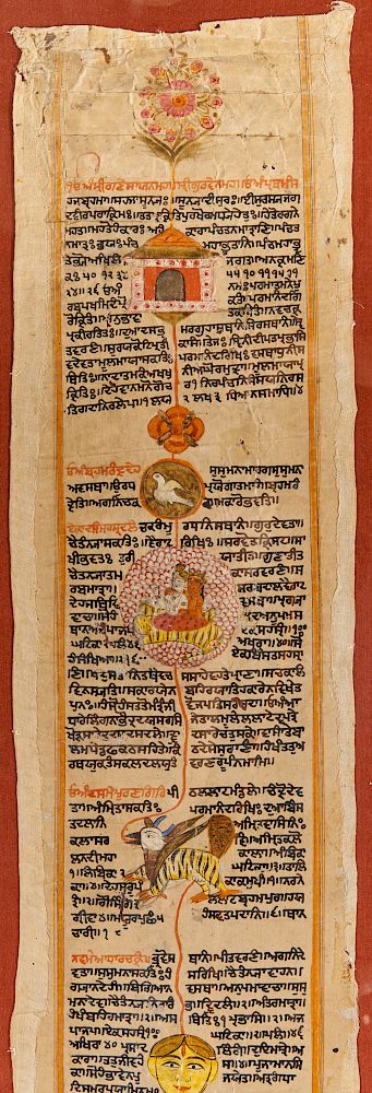 Appraisal: Framed Indian Manuscript Panel Mounted on Linen th century ft