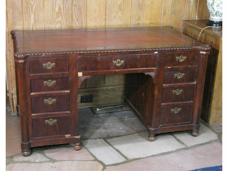 Appraisal: Pedestal Desk early th c mahogany and mahogany veneers pine