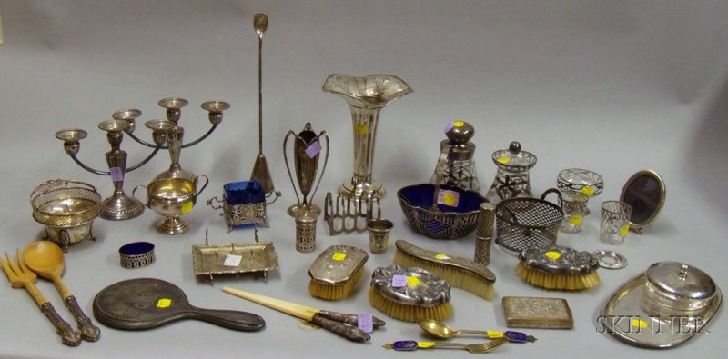 Appraisal: Approximately Thirty-two Sterling Silver and Plated Silver Items including a