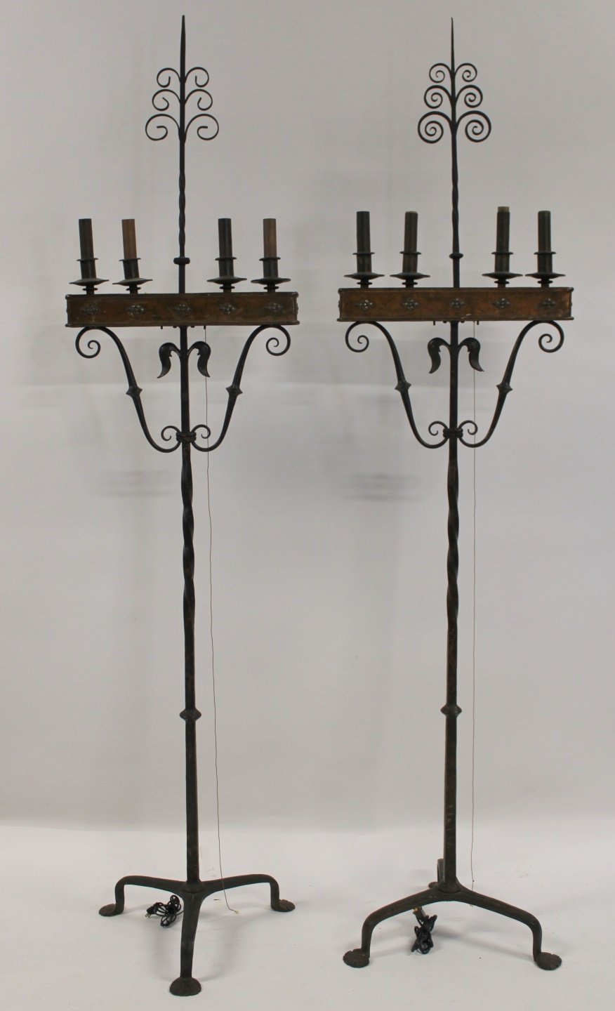 Appraisal: An Antique Pair of Wrought Iron Torchieres A great and