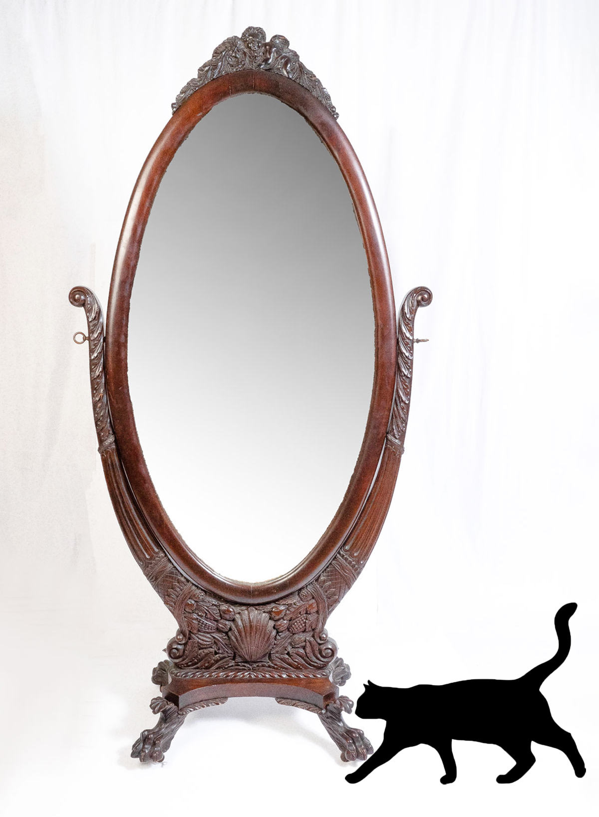 Appraisal: CLAW FOOT CHEVAL MIRROR Large oval Cheval mirror with a