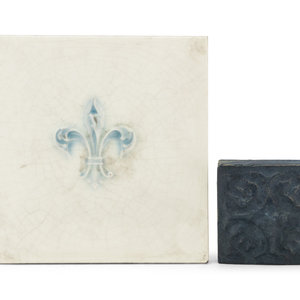 Appraisal: An American Encaustic Tile Works Ceramic Tile and a Blue-Glazed