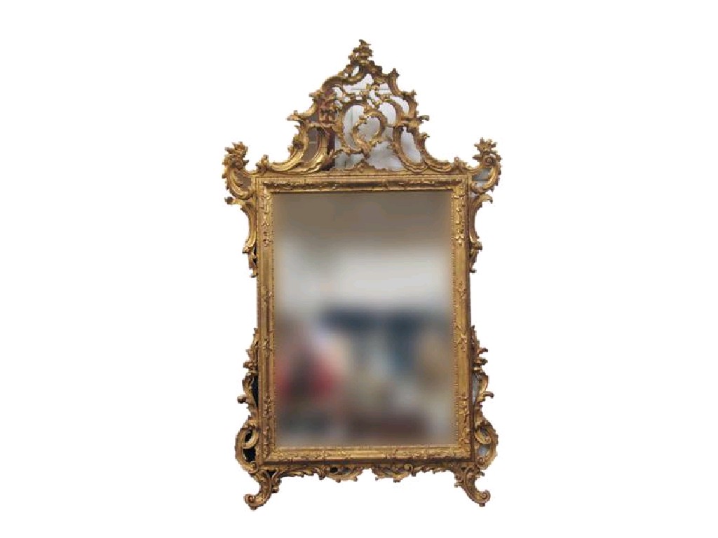 Appraisal: A VENETIAN STYLE GILTWOOD WALL MIRROR the rectangular plate within