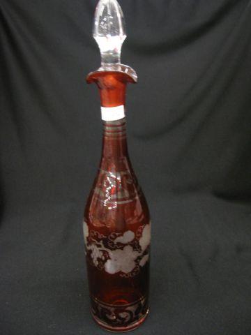 Appraisal: Bohemian Ruby Cut-to-Clear Glass Decanter grape vine design tall