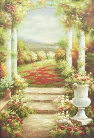 Appraisal: Decorative framed oil on canvas painting Garden Path unsigned sight