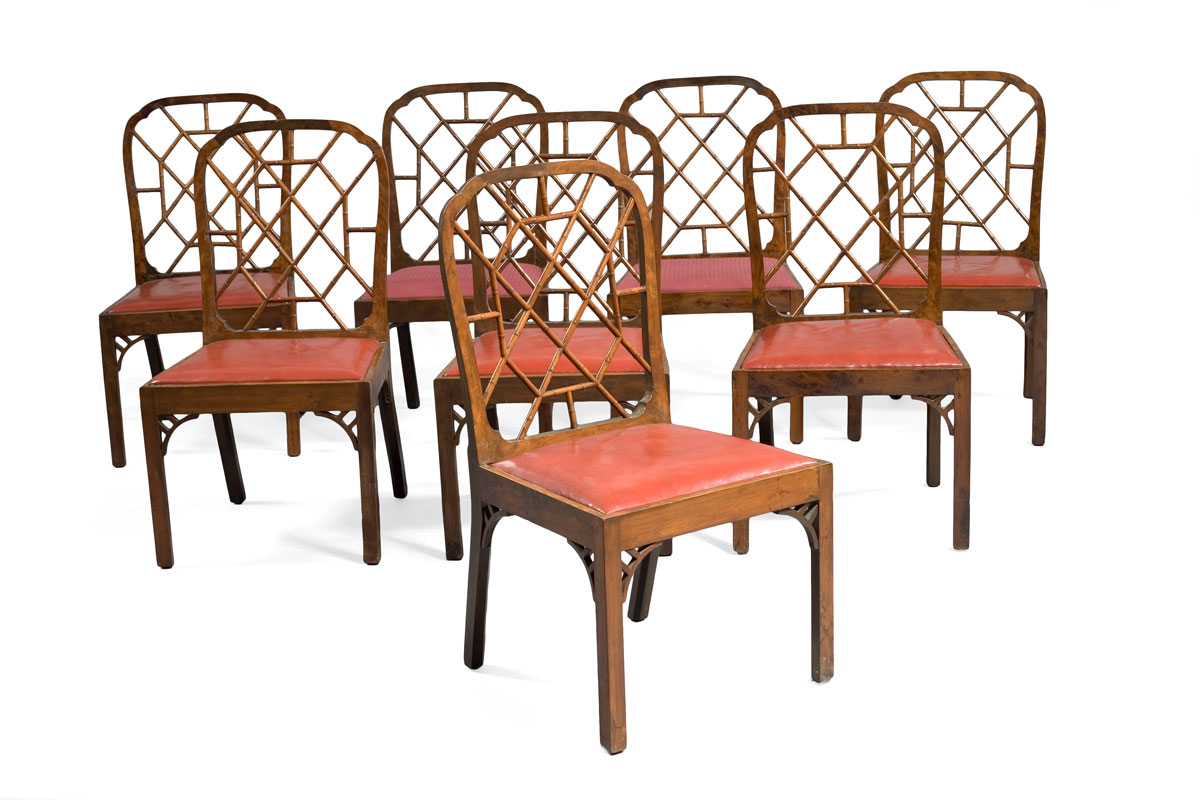 Appraisal: SET OF EIGHT CHINESE CHIPPENDALE STYLE SIDE CHAIRS WITH RED