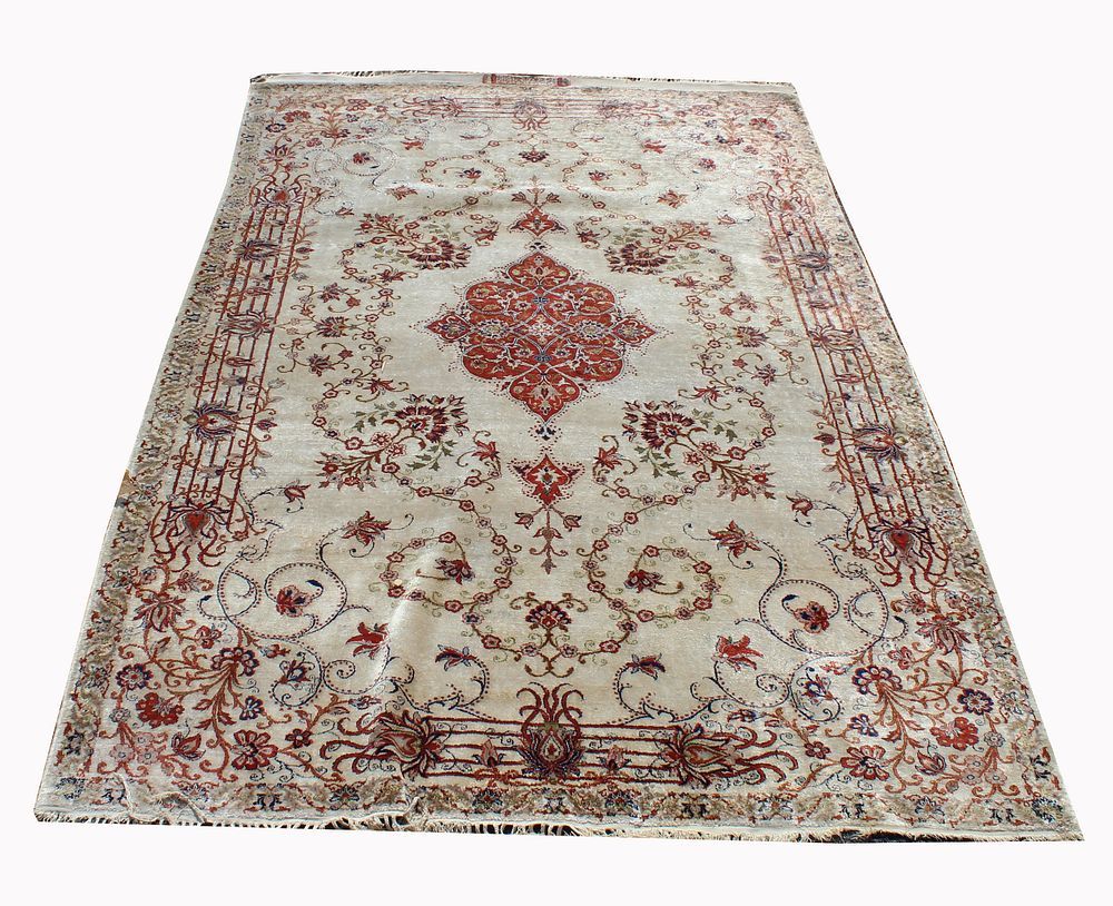 Appraisal: Signed Antique Persian Silk Qum Rug Signed Antique Persian Silk