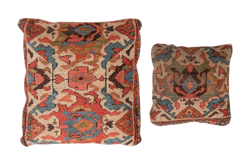 Appraisal: TWO PERSIAN RUG FRAGMENT THROW PILLOWS EARLY TH CENTURY '