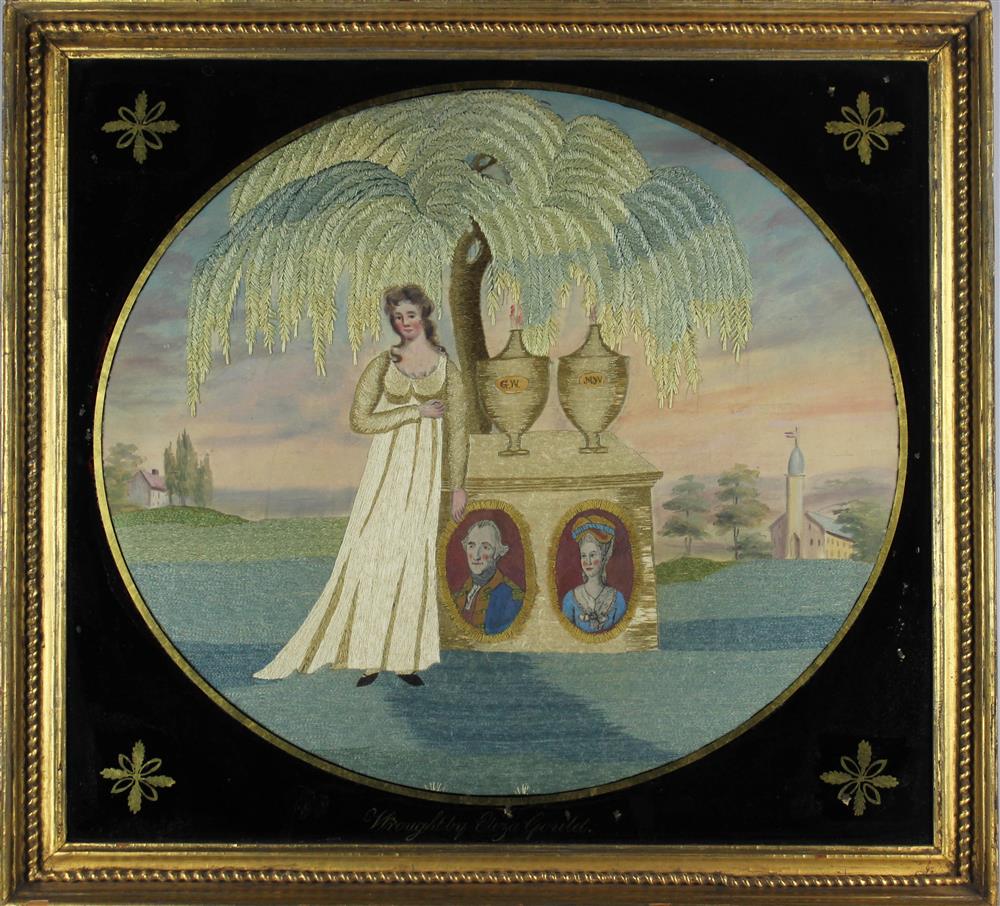 Appraisal: IMPORTANT GEORGE AND MARTHA WASHINGTON EMBROIDERED AND PAINTED SILK MOURNING