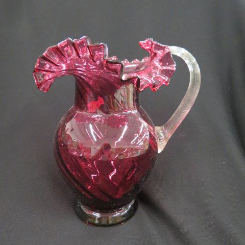 Appraisal: Cranberry Art Glass Pitcher swirl decor excellent