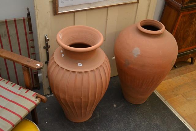 Appraisal: TWO LARGE TERRACOTTA URNS TWO LARGE TERRACOTTA URNS