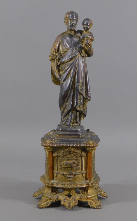 Appraisal: FRENCH GILT SPELTER ST JOSEPH JESUS SCULPTURE France Circa Iconographic