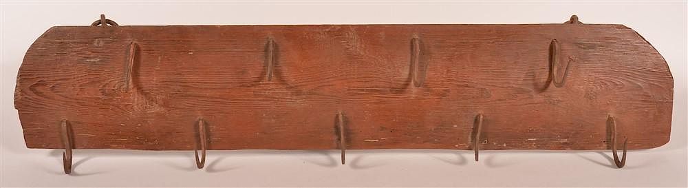 Appraisal: th C Wooden Meat Rack with Iron Hooks th C