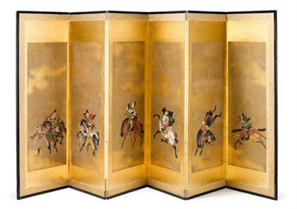 Appraisal: Japanese six panel floor screen th century Of four tall