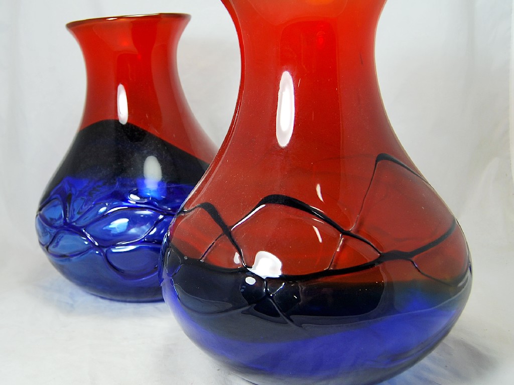 Appraisal: A large pair of contemporary design red and blue glass