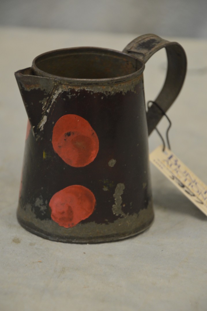 Appraisal: Tole decorated syrup pitcher some paint loss diameter at top