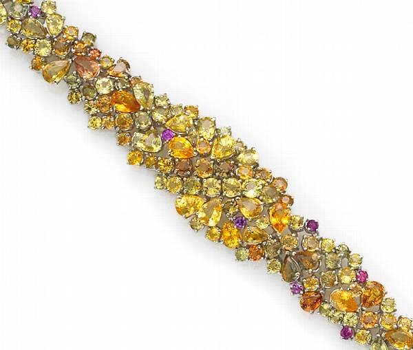 Appraisal: A multi-colored sapphire and eighteen karat white gold bracelet estimated