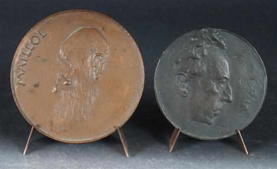 Appraisal: Two French bronze medallions depicting Maillot and Jean Cocteau Estimate