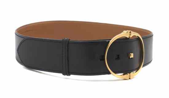 Appraisal: An Hermes 'Clou' Navy Calf Belt with a gold buckle