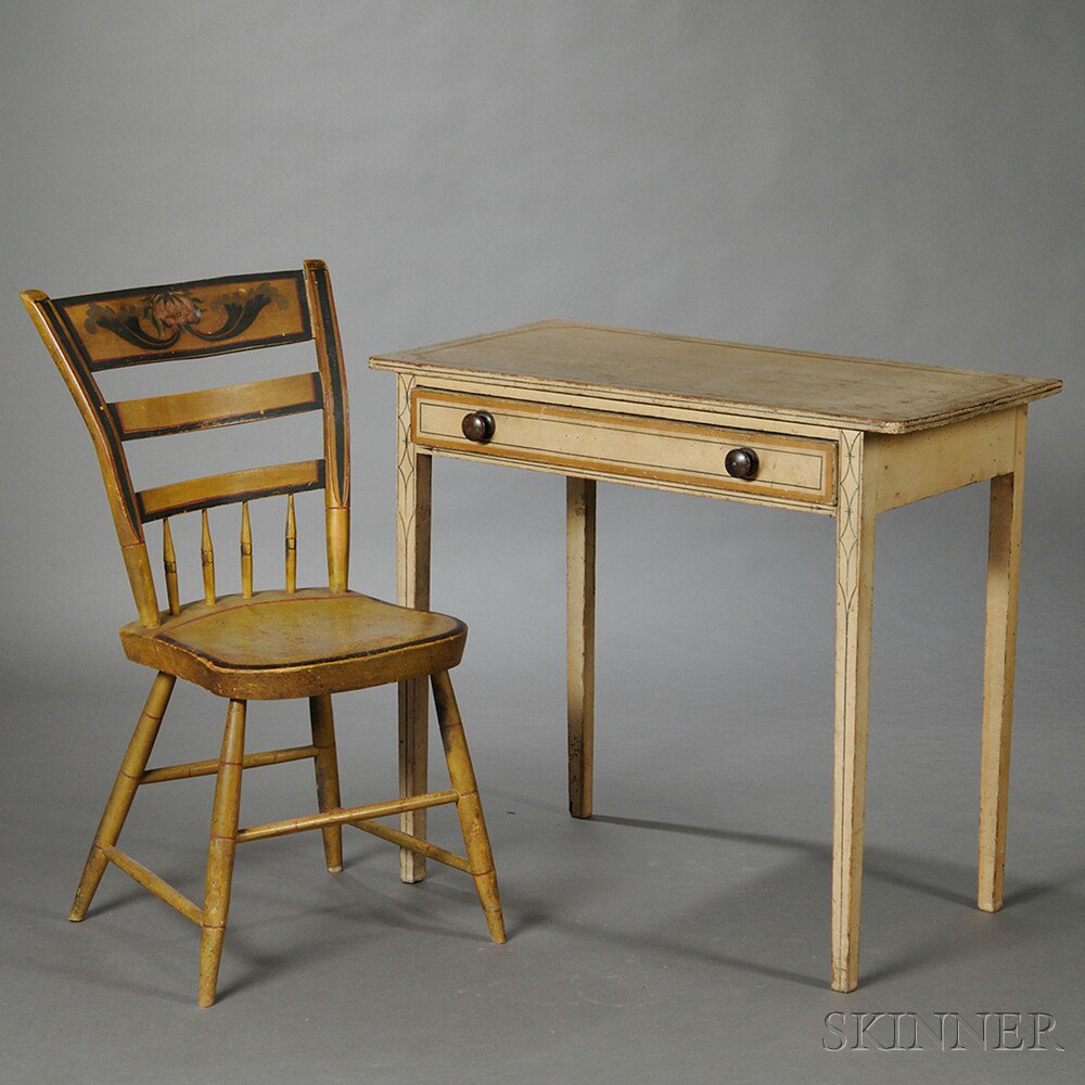 Appraisal: Painted-decorated Dressing Table and Fancy Chair England and America early