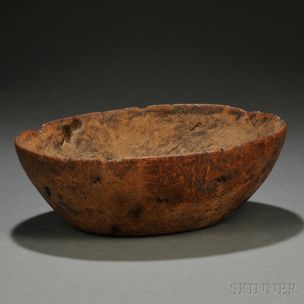 Appraisal: Carved Oval Burl Bowl America early th century with make-do