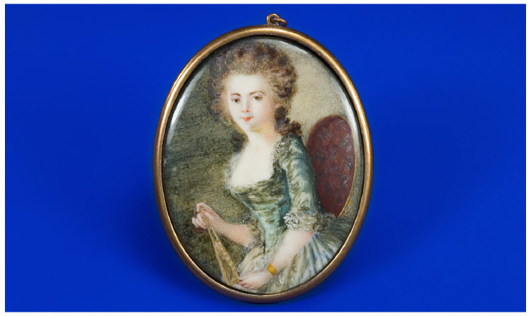 Appraisal: th thC Portrait Miniature Showing A Young Girl Green Lace