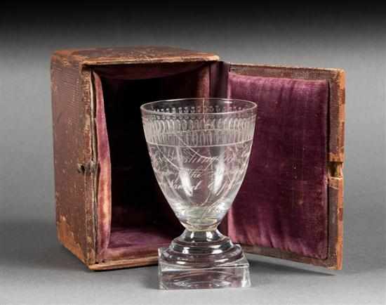 Appraisal: Rare Americana George Washington engraved campaign glass in fitted case