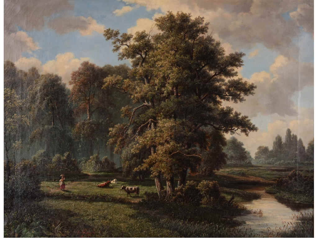 Appraisal: J Goos Continental th c Forest With Cows oil on