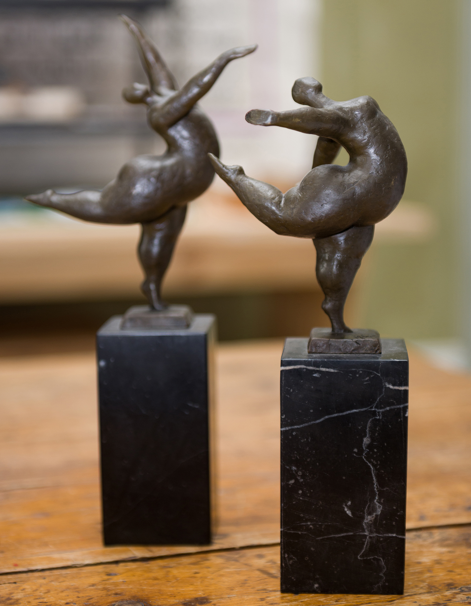 Appraisal: A PAIR OF DANCING FEMALE BRONZES MOUNTED ON MARBLE BASES