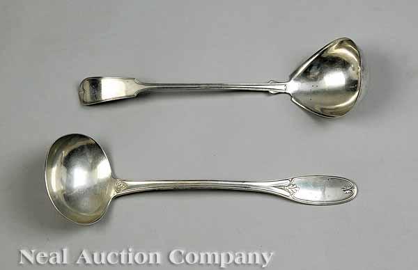 Appraisal: Two Antique American Silverplate Punch Ladles th c one fiddle