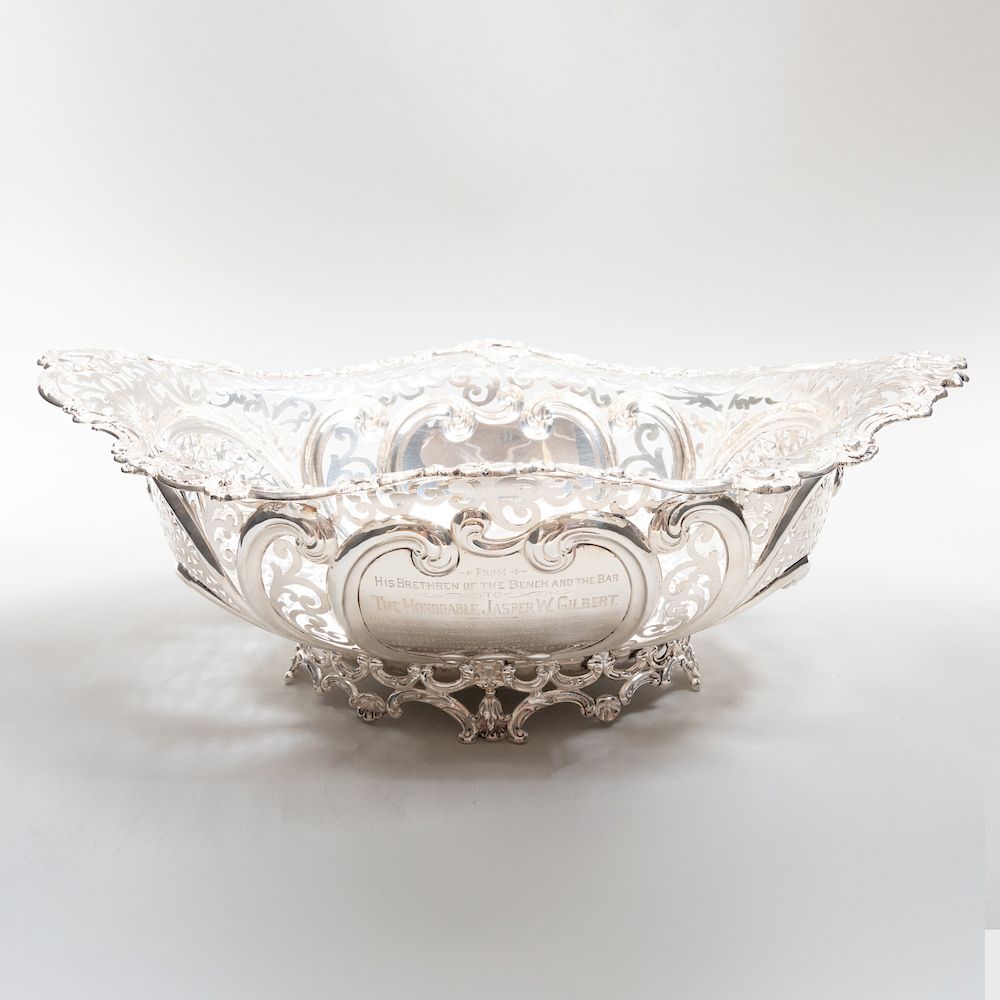 Appraisal: Gorham Silver Reticulated Commemorative Fruit Basket Marked 'Sterling' inscribed 'From