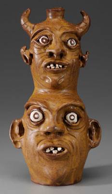 Appraisal: Marvin Bailey Double Face Jug South Carolina modern devil face