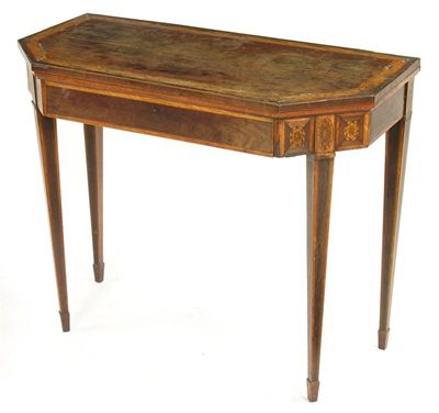 Appraisal: A late George III purpleheart and satinwood banded card table