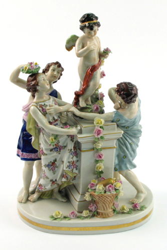 Appraisal: A ITALIAN CAPODIMONTE PORCELAIN FIGURAL GROUP of a woman her