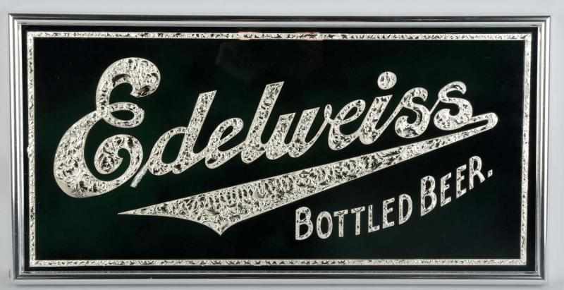 Appraisal: Edelweiss Bottle Beer Reverse Glass Sign Heavy glass with silver