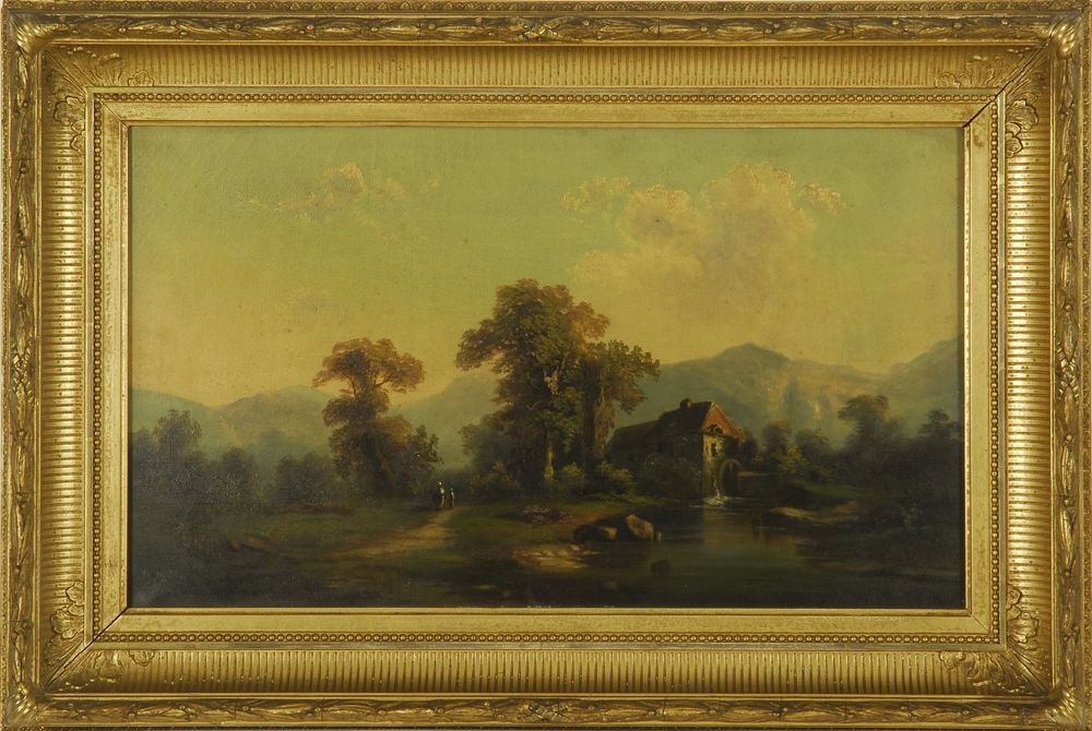 Appraisal: CONTINENTAL SCHOOL th CenturyEuropean landscape with mill and figures Unsigned