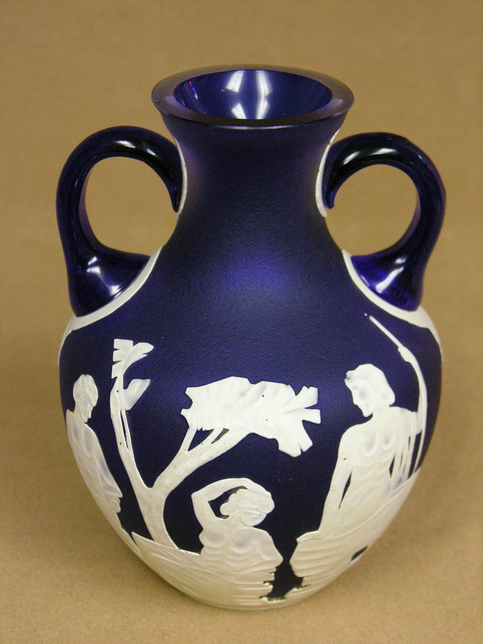 Appraisal: CAMEO GLASS PORTLAND VASE cobalt blue and white two small