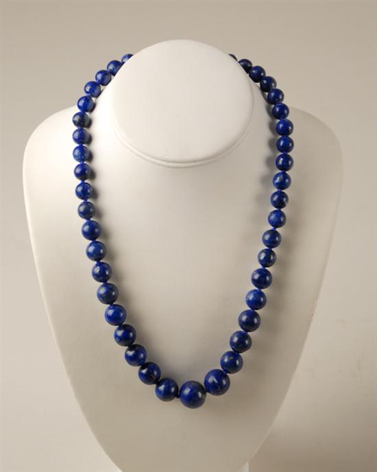 Appraisal: A Graduated Lapis Lazuli Bead Necklace with a sterling clasp