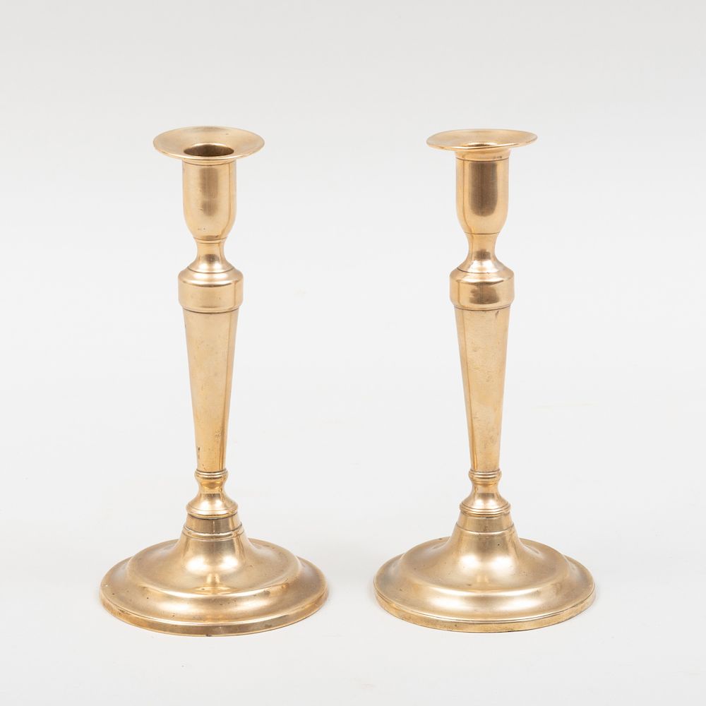 Appraisal: Two Brass English Candlesticks x in diam Condition Each with