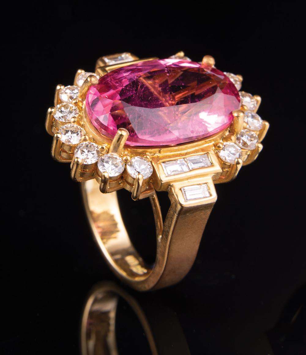 Appraisal: kt Yellow Gold Pink Tourmaline and Diamond Ring Please note