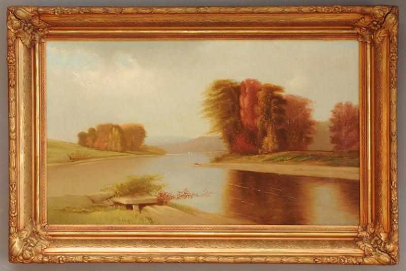 Appraisal: AMERICAN SCHOOL THE HUDSON IN AUTUMN Oil on canvas x