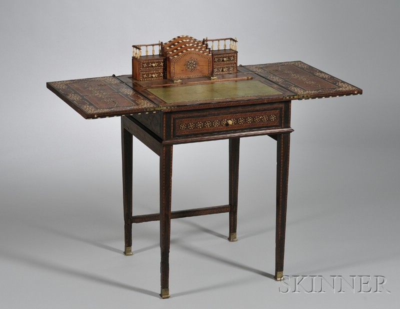 Appraisal: Near Eastern Bone and Wood Inlaid Folding-top Writing Desk