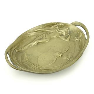 Appraisal: th Century Gilt Bronze Art Nouveau Tray Raised nude and