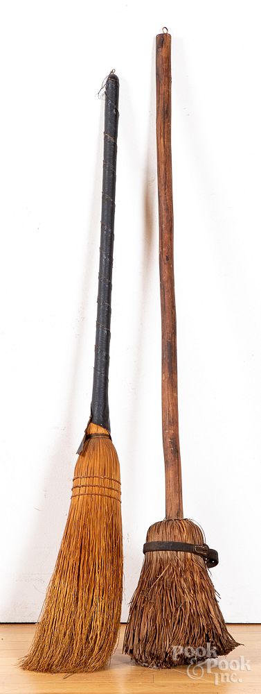 Appraisal: Two primitive hearth brooms Two primitive hearth brooms l Condition