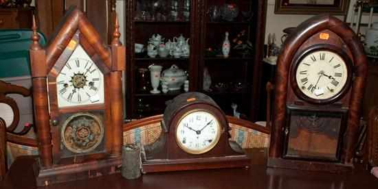 Appraisal: Two Victorian rosewood kitchen clocks and a mahogany tamborino clock