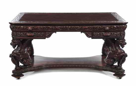 Appraisal: An American Carved Mahogany Library Table R J Horner having